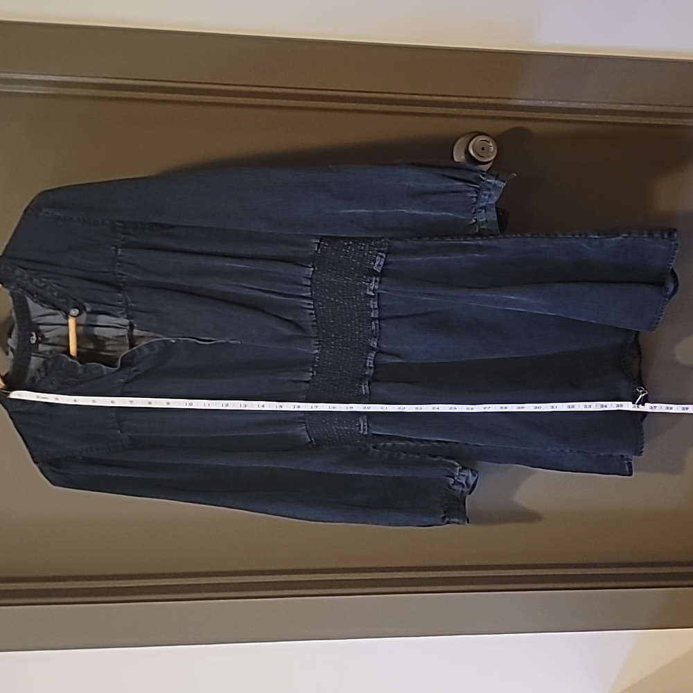 Rails Dark Denim Ruffle Collar Smocked Waist Dress - image 5